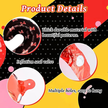 40 Inch Red Cartoon Mouse Number 2 Balloon, Birthday Party Decorations | Black - Image 4