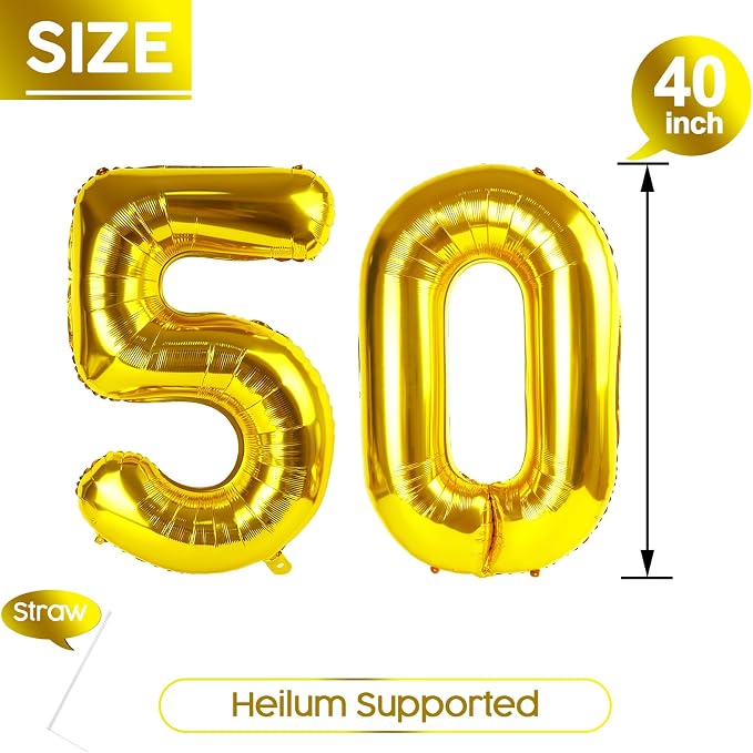 50 Balloon - Gold Birthday Number Balloons, 40 Inch Decorations Men Women | - Image 5