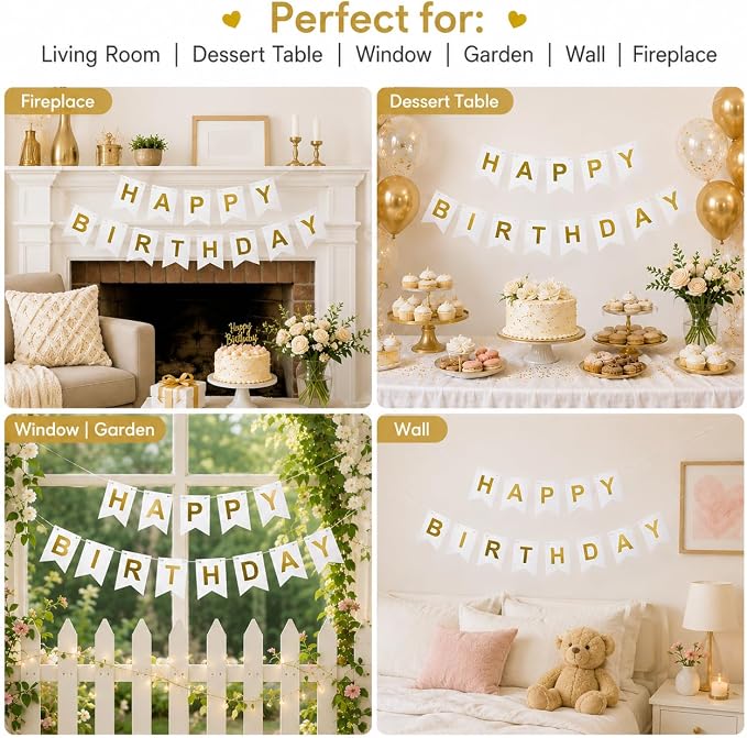 White Happy Birthday Banner Sign - Image 4
