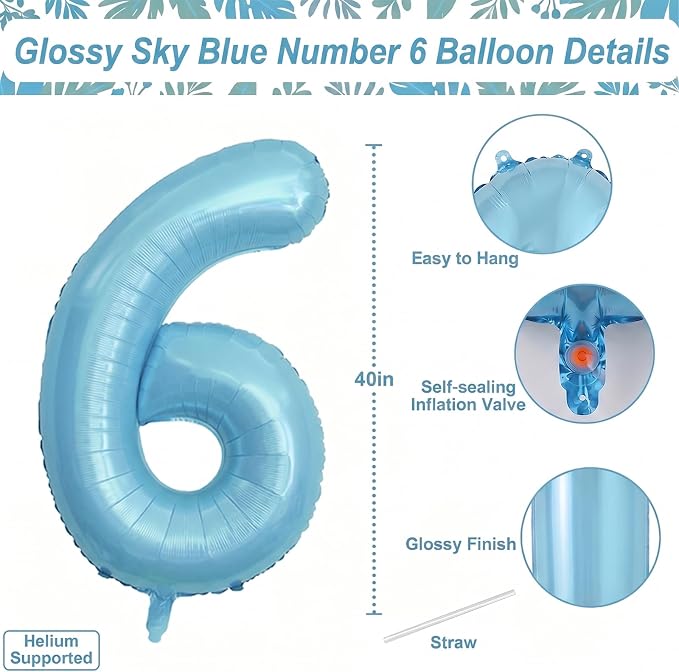 Pearlescent Blue Number 16 Balloon 40 Inch, Large Light Blue Foil 16th Birthday - Image 4