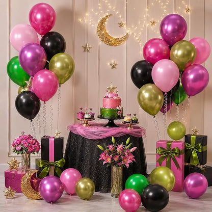 60PCS Black Pink Green Balloons, Hot Pink Dark Light Green Black Latex Balloon - Image 3