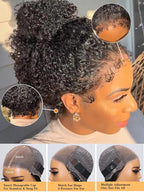 Julia Hair Bye Bye Knots 4C Kinky Curly Glueless Natural Hair Wig 7x5 Pre Cut HD Lace Front Kinky Edges Hairline Wig Pre Bleached Pre Plucked Virgin Hair with Baby Hair for Black Women 24 Inch