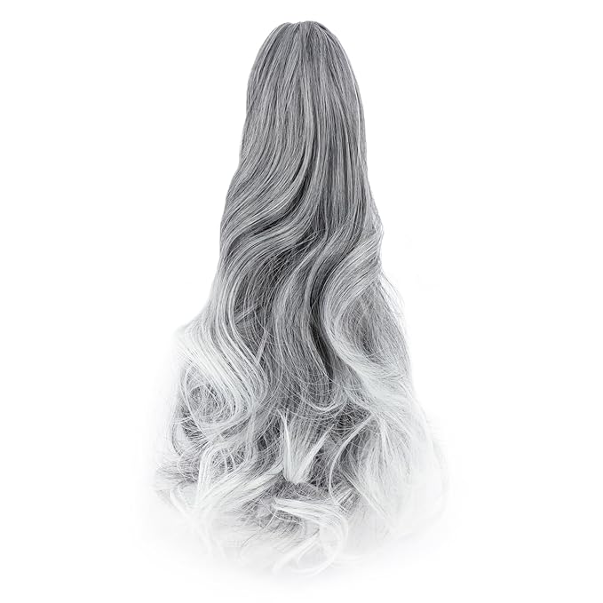 Claw Clip Ponytail Extension 18" Clip in Wavy Ponytail Hair Extensions Long Pony Tails for Women Extensions Black to White Wave Hairpiece