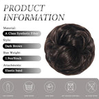 Large Messy Bun Hair Piece Curly Synthetic Extensions Scrunchies Fake Chignon Updo Hairpieces for Women Dark Brown