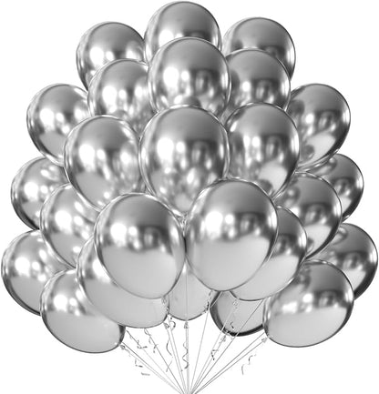 12 Inch Metallic Silver Balloons, Baby Shower, Graduate Party Decorations by KALOR
