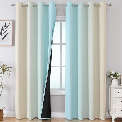 Beige and Aqua Blackout Curtains - Image 2