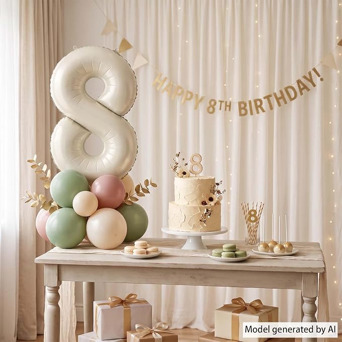 Cream Number 8 Balloon 40 Inch, Foil Numeral - Image 7