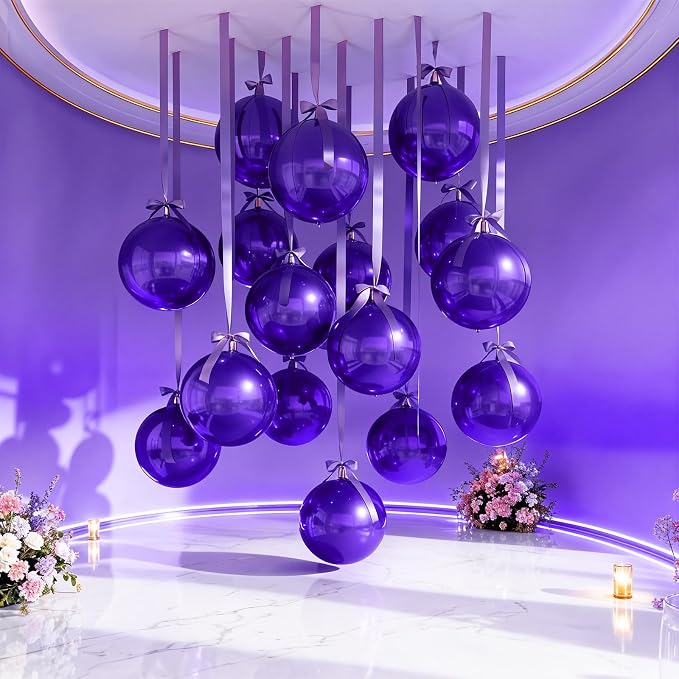 14 Pcs Dark Purple Round Foil Balloons 22/15/10 4D Ball Balloons Purple - Image 6