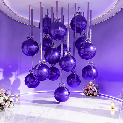 14 Pcs Dark Purple Round Foil Balloons 22/15/10 4D Ball Balloons Purple - Image 6