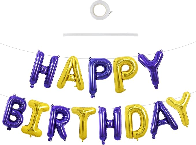 TONIFUL 16 Inch Purple and Gold Happy Birthday Balloons Banner Decorations | by TONIFUL