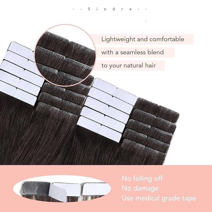 Sindra Invisi Edge Tape in Hair Extensions Human Hair, Dark Brown 22inch 60g 20pcs Injected Tape-ins Seamless Invisible Extensions