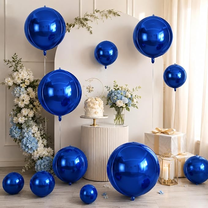 15 Pcs Navy Blue Round Foil Balloons, 22/15/10 Inch 4D Ball Balloons Metallic - Image 6