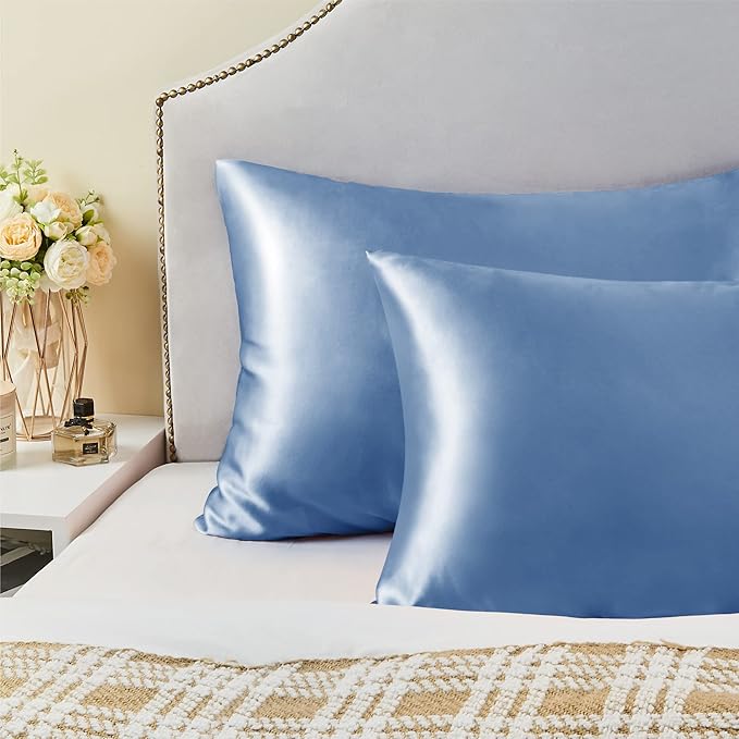 BEDELITE Satin Pillowcase for Hair and Skin, Super Soft and Cooling Similar to Silk Pillow Cases 2 Pack with Envelope Closure, Gift for Women Men(13"x18" Toddler Size, Airy Blue)
