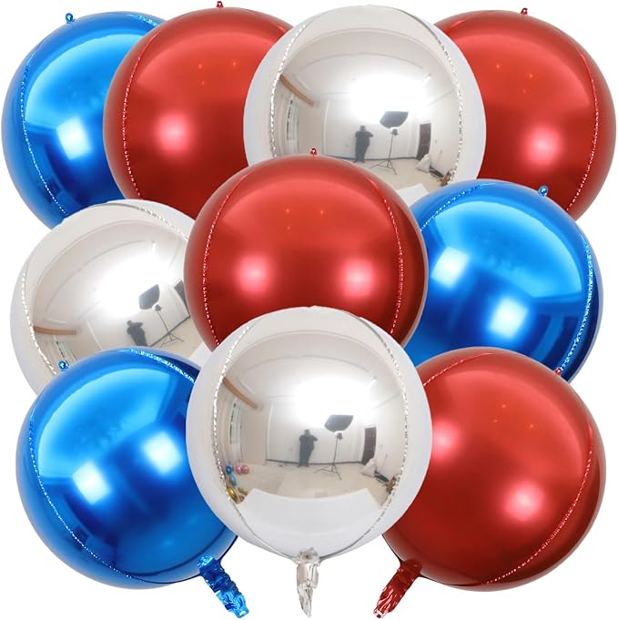 22 Inch Red Blue and Silver Foil Balloons by KALOR