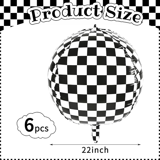 6 Pcs 4D Checkered Balloons, 22 Inch Black White Checkerboard Foil Balloons | - Image 5
