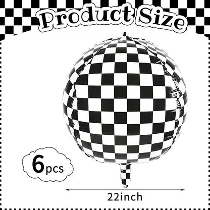 6 Pcs 4D Checkered Balloons, 22 Inch Black White Checkerboard Foil Balloons | - Image 5