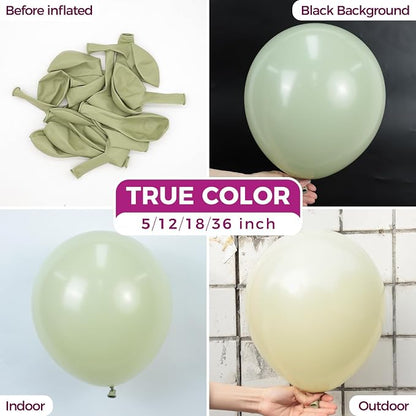 Bezente Sage Green Balloons Latex Party Balloons 100 Pack 12 inch | Dusty Boho - Image 2