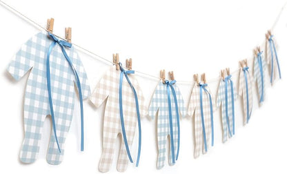 Blue and Cream Baby Onesie Garland – 8 PCS Big Size Baby Shower Banner - Image 8