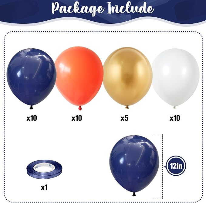 Isndare 35pc Navy Blue & Orange Balloons Set, Metallic Gold, Party Decorations - Image 2