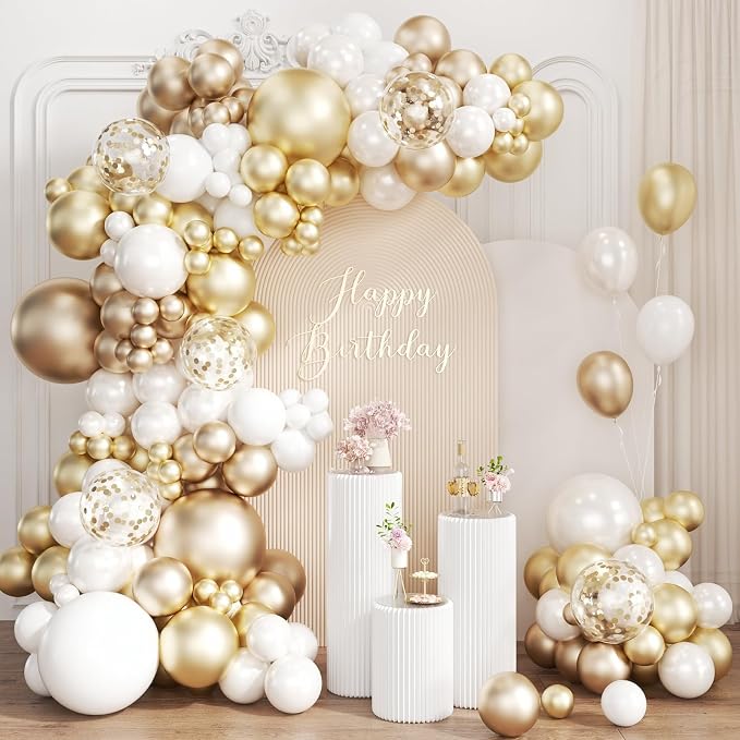 White and Gold Balloon Garland Arch Kit by Unknown