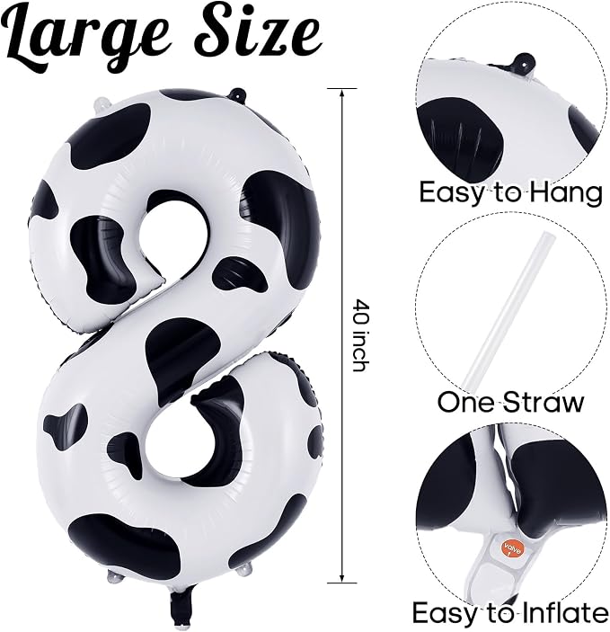 Cow Print Number 8 Balloon, Large 40 Inch Cow Number Birthday Balloons - Image 3