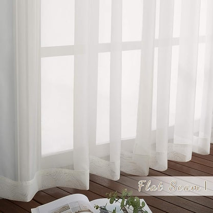 NICETOWN Patio Door Sheer Curtains 96 inch Length, Ring Top Voile Textured Airy - Image 5