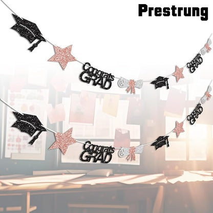 Black and Rose Gold Congrats Grad Banner Graduation Decorations Class of 2026 - Image 2