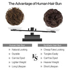 FESHFEN Human Messy Buns - 100% Human Hair Bun Real Scrunchies Hair Pieces Ponytail Extensions Wavy Tousled Updo Chignon Hairpieces for Women，Dark Brown Mixed Blonde