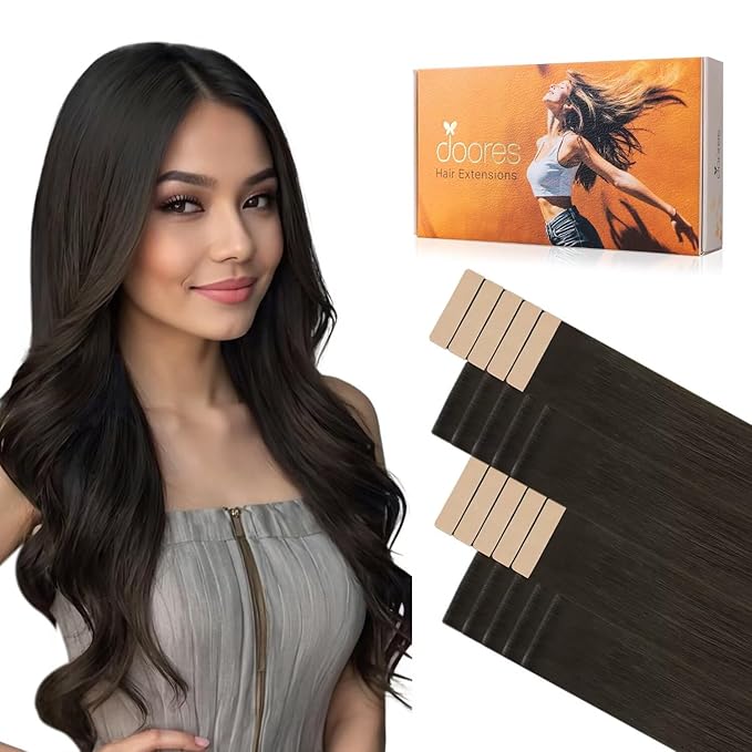 DOORES Invisi Edge Extensions Human Hair, Mocha Brown 10 Injection Tape ins 50g 24Inch, Injected Tape in Extensions Straight