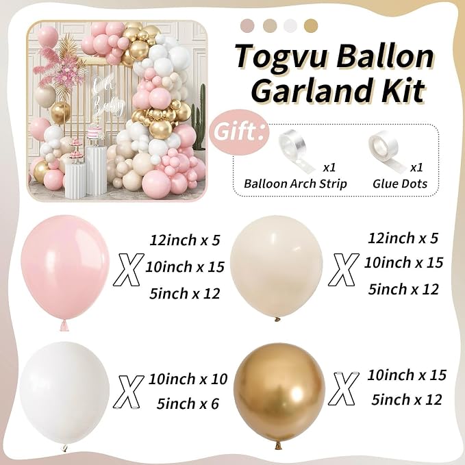 Pink Beige Gold Balloon Garland Arch Kit, 109 Pieces Blush Pastel Pink Peach - Image 2