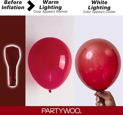 PartyWoo Burgundy Balloons 100pcs Dark Red Maroon Ruby Red Color | 18 12 10 5 - Image 3