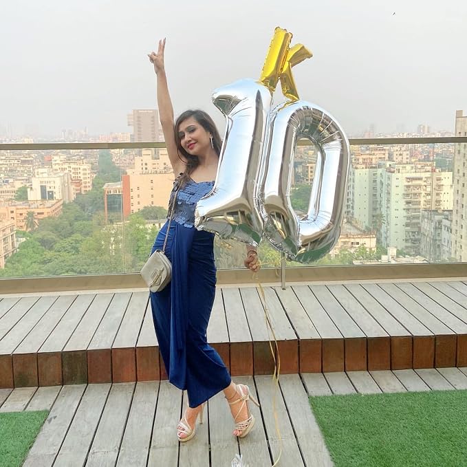 40 Inch Silver 10 Number Balloons Giant 10 Balloons Silver Birthday 10 Balloons - Image 4