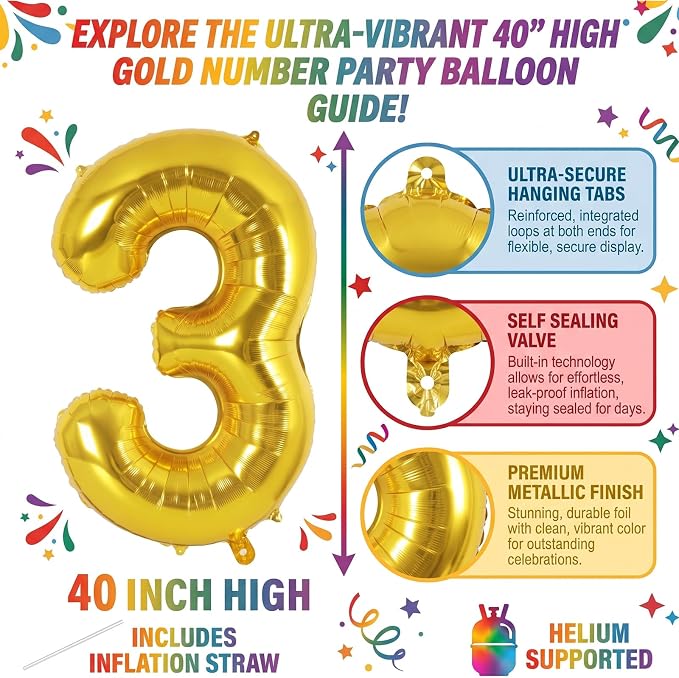 40 Inch Gold Number 13 Foil Balloon - Image 2