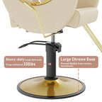 Barber Chair, Salon Chair for Hair Stylist, Height Adjustable Hydraulic Hair Reclining Salon Chairs, 360 Degrees Rotation, Multi-Function Shampoo Chair for Barbershop (Beige)