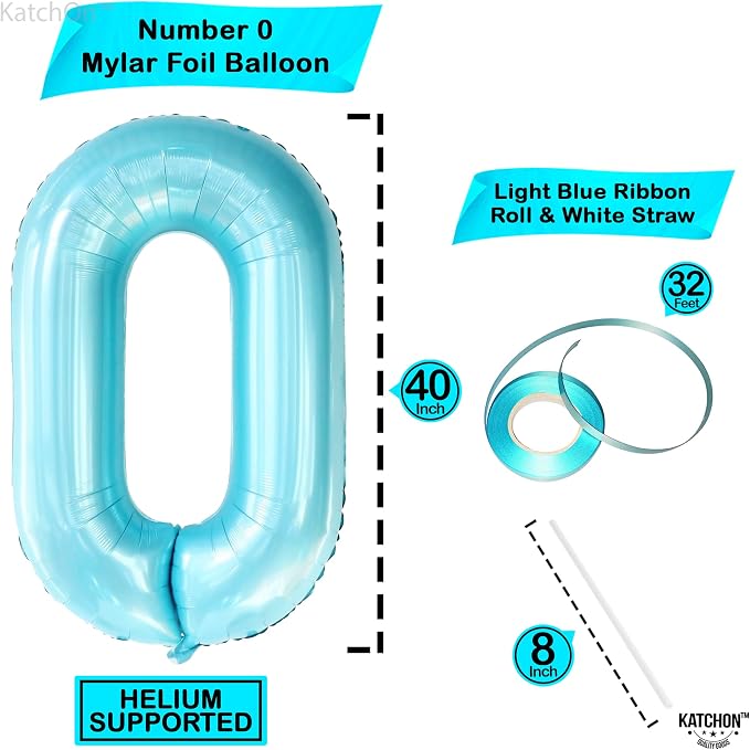KatchOn Light Blue 0 Balloon Number 40 Inch | 0 Foil Balloon, Light Blue Zero - Image 4
