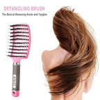 KTKUDY Detangling Brush Boar Bristles Hairbrush Make Hair Shiny & Healthier Curved and Vented Detangler Brush for Women Men Kids Wet & Dry Hair (Pink)