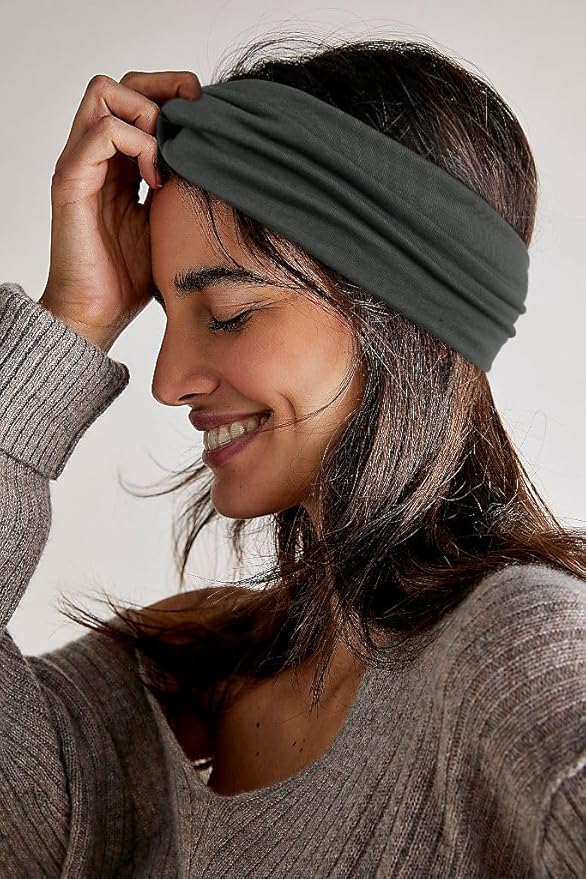 Tobeffect Turban Headbands for Women Boho Wide Women's Headbands for Hair Non Slip Twist Head Bands Headwraps Short Hair Stretchy Thick Fashion Accessories, Solid Color