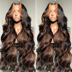 AMIRTY 32 Inch 9x6 Glueless Wigs Human Hair Pre Plucked pre cut Ombre Lace Front Wig Human Hair Wear and Go Glueless Wig 180% Density 1B/30 Highlight Body Wave Wig HD Colored Wigs