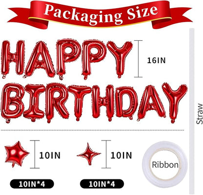 Red Happy Birthday Balloons Banner 16 Inch Mylar Foil Letters, 10 Inch Five & - Image 3