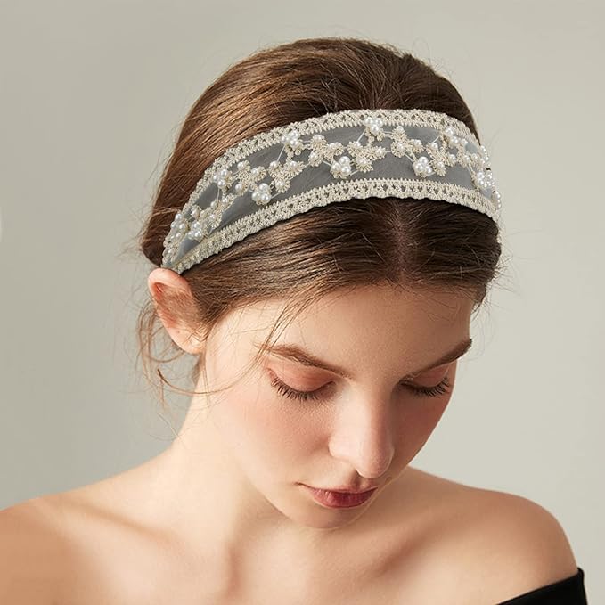 AMCAMI Rhinestone Crystal Beaded Hairbands 5 Pack - Elastic Hippie Hair Accessories for Women and Girls