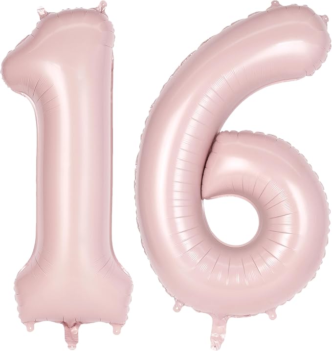 Light Pink Number 16 Balloon, 40 Inch Giant Mylar Number Balloons, Large Foil by AIQINHU