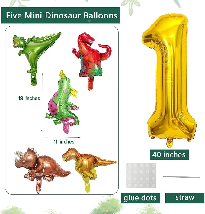 LilyZheng Dinosaur Number 1 Balloon, 40 Inch Large Gold Foil Number Balloon - Image 2