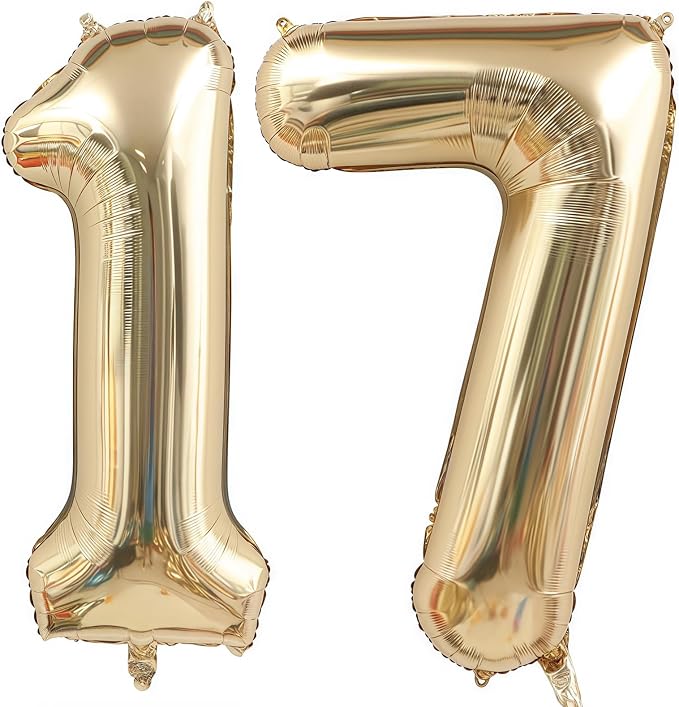 Champagne Gold 17 Balloon Number, 40 Inch Light Gold 17 Balloons Big Foil Mylar by BBPOOL