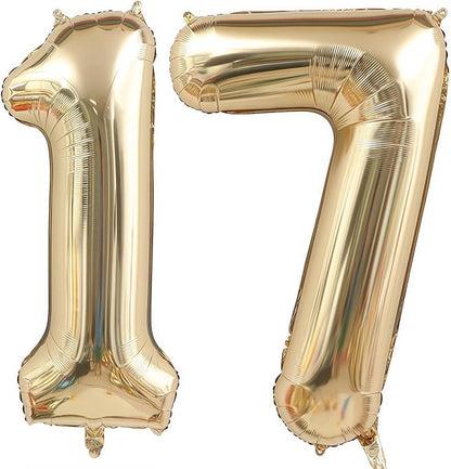 Champagne Gold 17 Balloon Number, 40 Inch Light Gold 17 Balloons Big Foil Mylar by BBPOOL