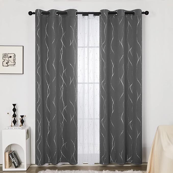 Deconovo Living Room Curtains 95 Inches Long, Thermal Insulated, Room Darkening - Image 2