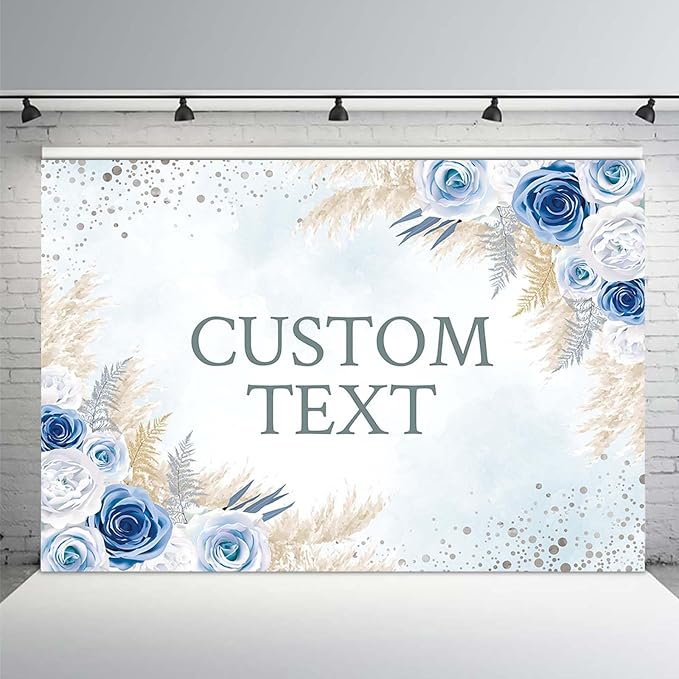 MEHOFOND Custom Boho Happy Anniversary Backdrop Blue Floral Bohemia Pampas - Image 2