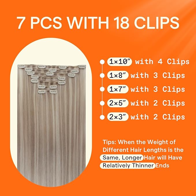 Full Shine Ash Blonde Hair Extensions for White Women 12 Inch Highlight Ash Blonde Hair Extensions Clip in for Short Hair 7 Pcs 95 G