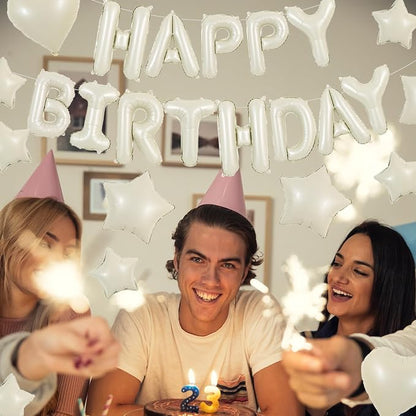 TONIFUL 31PCS Cream White Happy Birthday Decorations 16 Inch Happy Birthday - Image 5