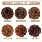 SARLA 2PCS Messy Hair Bun Hair Pieces Wavy Curly Synthetic Updo Fake Scrunchies Ponytail Extension for Women Red Vino