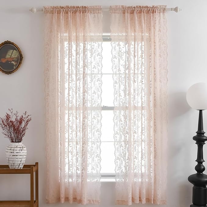 FINECITY Blush Pink Lace Curtains - Image 8